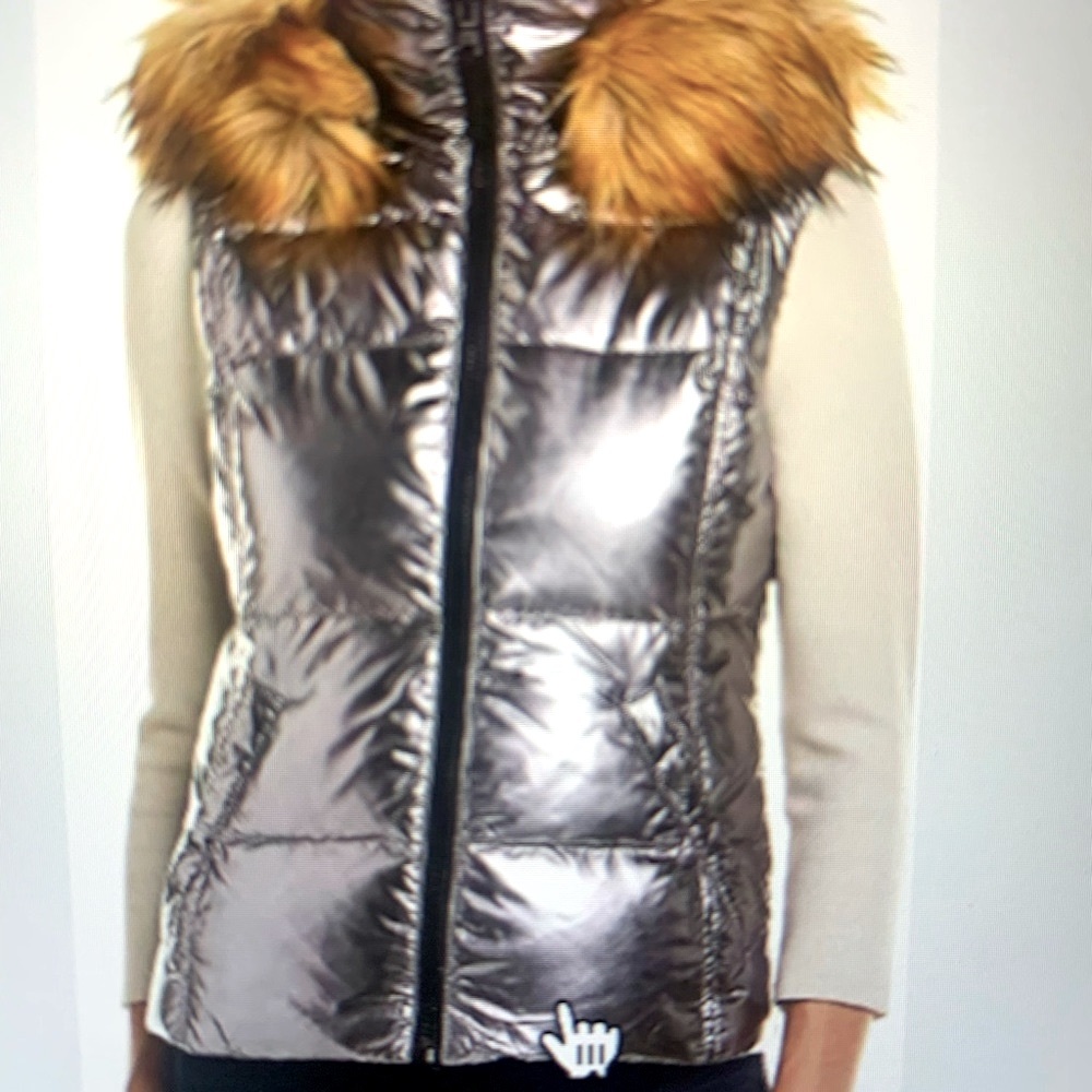 S13 Women’s Metallic Snowcat Down Puffer Vest w Faux Fur Hood